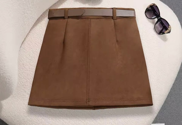 Women Sexy Fashion Color Suede Skirt