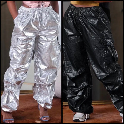 Women PU Drawstring Fashion Pants