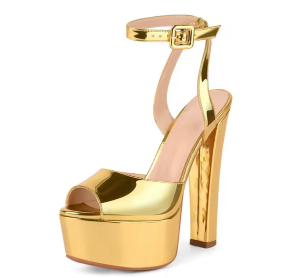 Women Patent Leather Platform High Heel Ankle Strap Sandals