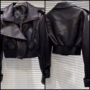 Women Black Faux Leather Fashion Jacket