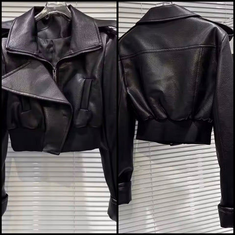 Women Black Faux Leather Fashion Jacket