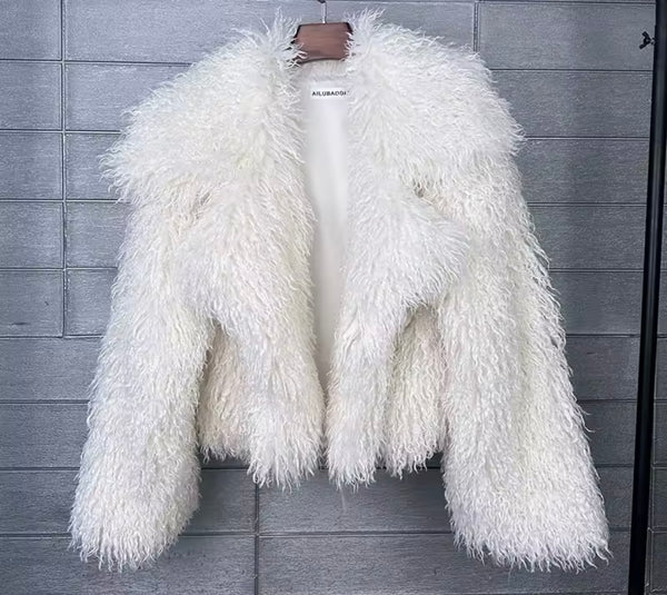 Women Fashion Color Faux Fur Jacket