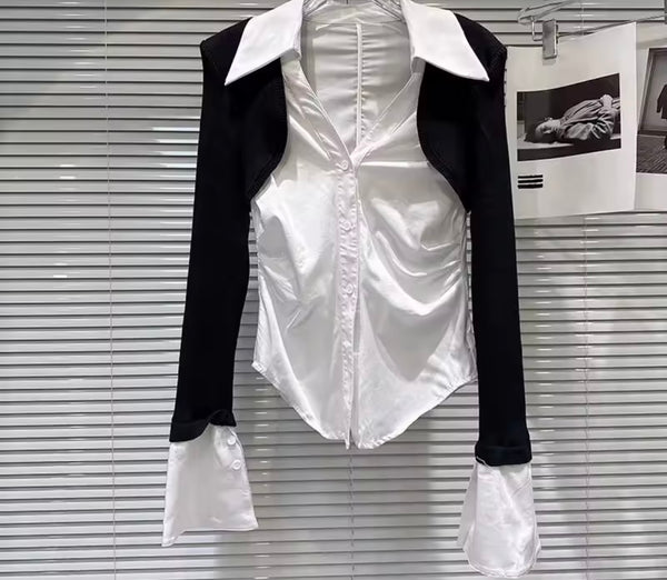 Women Fashion Button Up Full Sleeve Two Piece Top