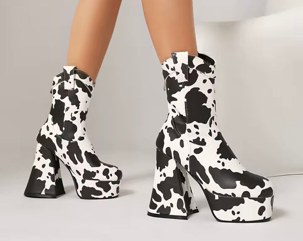 Women Fashion Square Toe Platform High Heel Ankle Boots