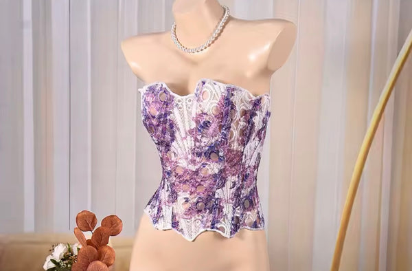 Women Sexy Fashion Strapless Lace Corset Top