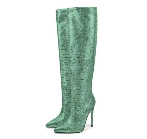 Women Color High Heel Fashion Knee High Boots