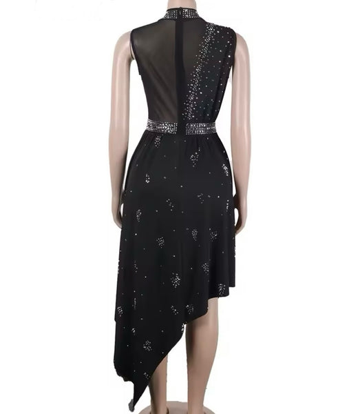 Women Sexy Sleeveless Bling Mesh Patchwork Asymmetrical Romper