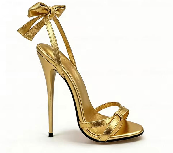 Women Fashion Metallic Bow High Heel Sandals