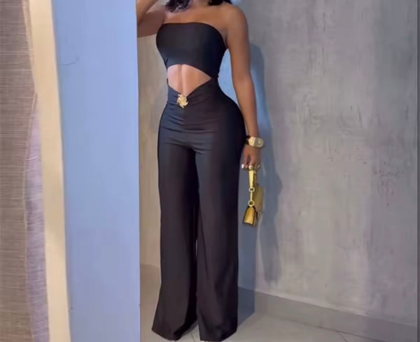 Women Sexy Strapless Cut Out Fashion Jumpsuit