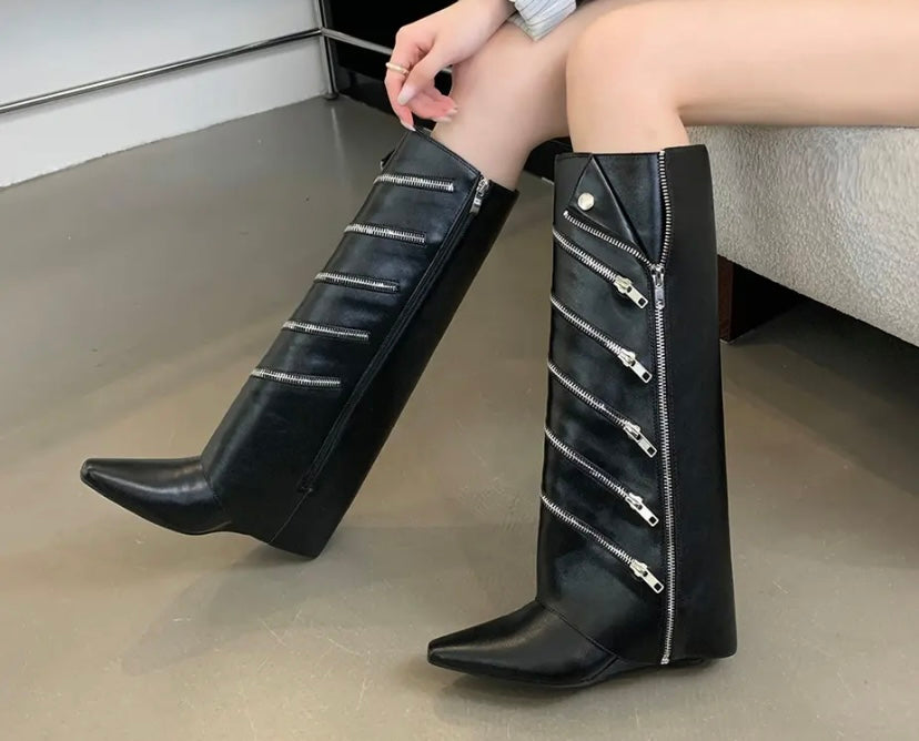 Women Fashion Faux Leather Zipper Platform Boots