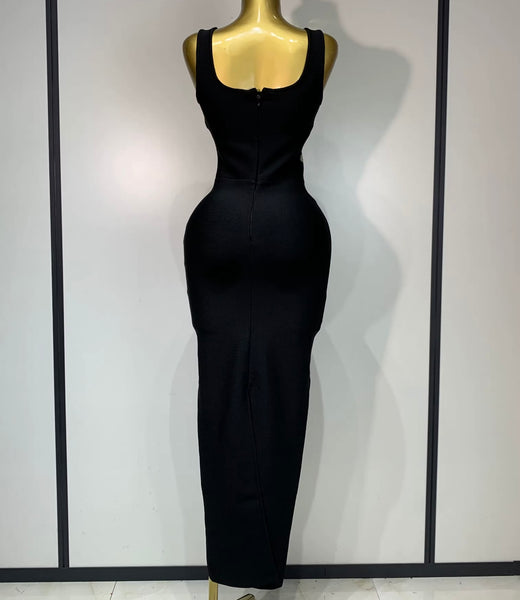 Women Color Bling Rhinestone Sleeveless Sexy Maxi Dress