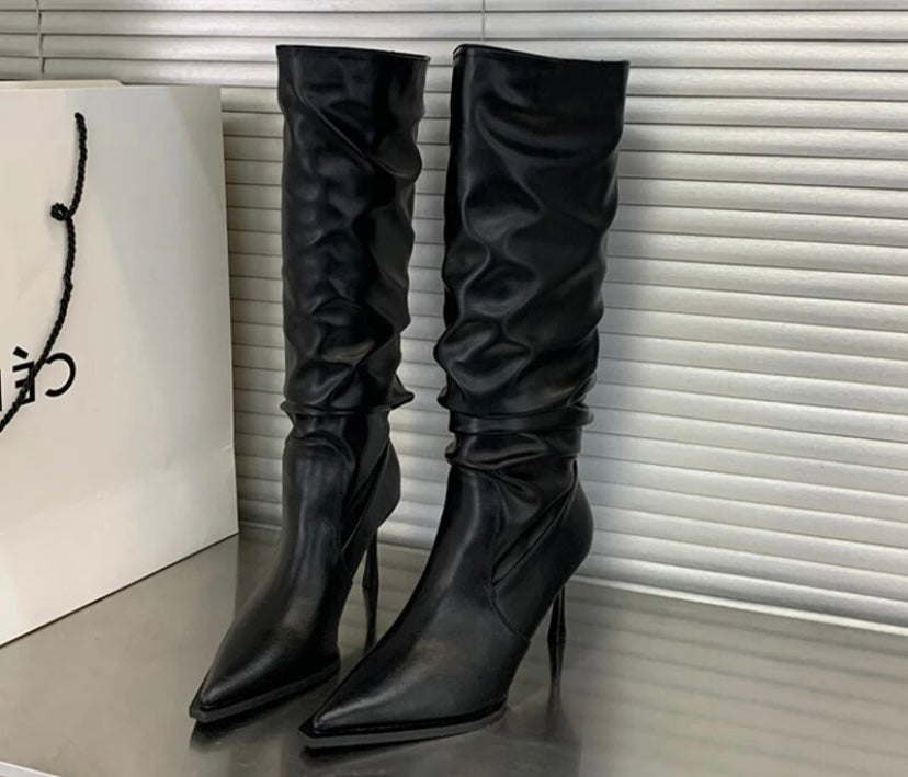 Women Pointed Toe Fashion Ruched Boots