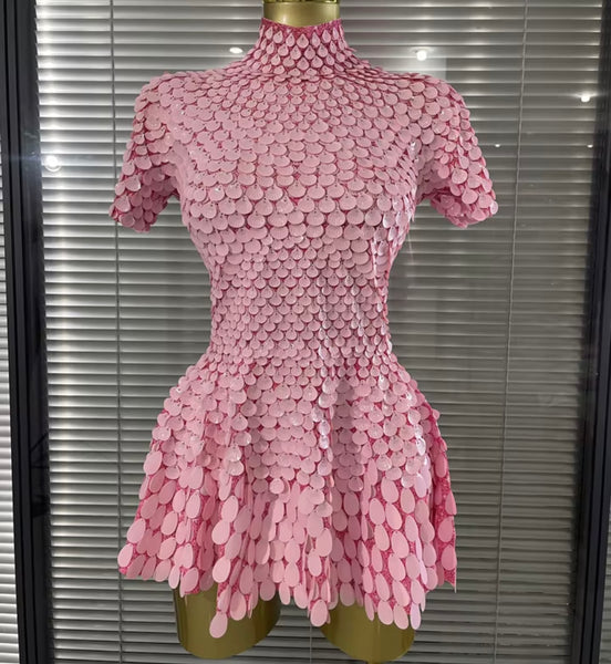 Women Sexy Sequins Short Sleeve Dress