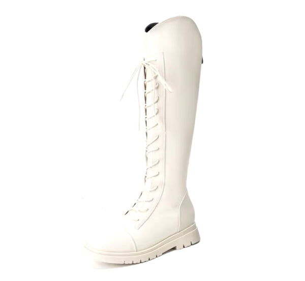 Women Fashion Lace Up Knee High Flat Boots