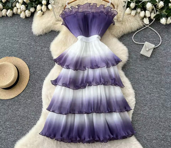 Women Strapless Gradient Ruffled Sexy Maxi Dress