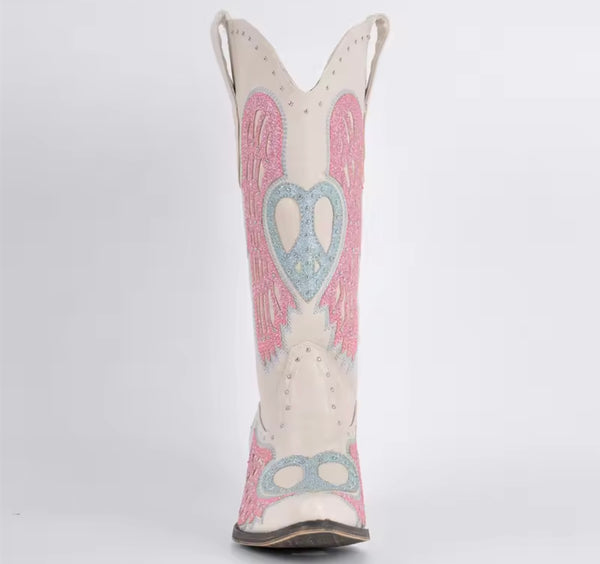 Women Fashion Color Bling Printed Knee High Western Boots