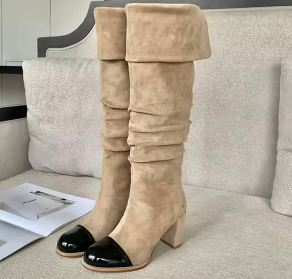 Women Fashion Round Toe Suede Knee High Boots