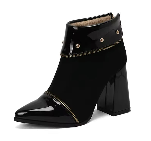 Women Fashion PU Suede Zipper High Heel Ankle Boots