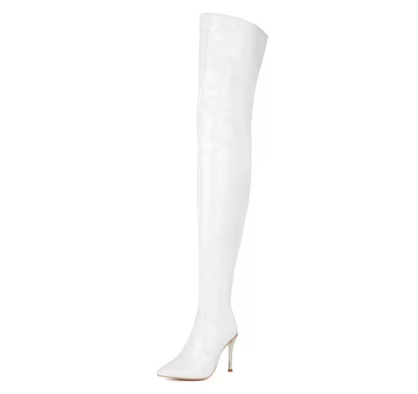 Women Fashion Patent Leather Thigh Length High Heel Boots