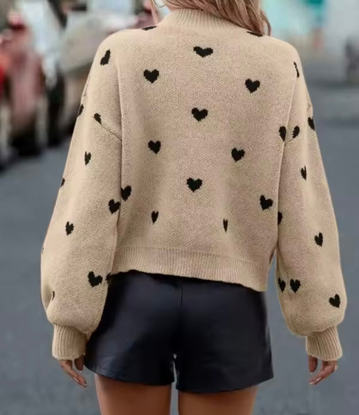Women Color Heart Print Fashion Sweater Top