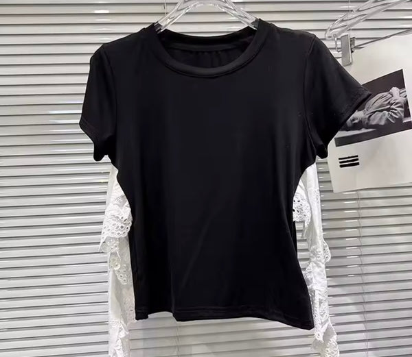 Women B&W Lace Full Sleeve Fashion Two Piece Pant Set
