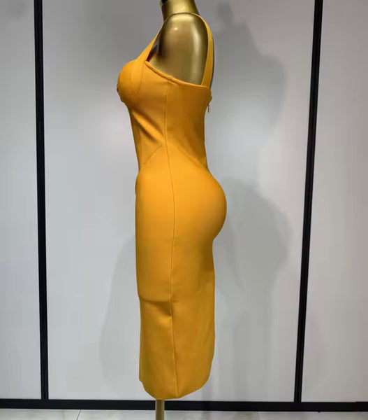 Women Orange Sleeveless Sexy Bandaged Dress