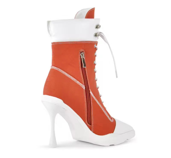 Women Color Patchwork Pointed Toe Lace Up Ankle Boots