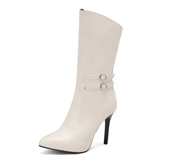 Women Pointed Toe Buckled Faux Leather Fashion Ankle Boots