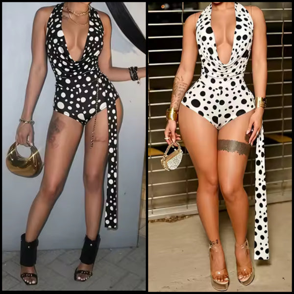 Women Halter Sleeveless Polka Dot Romper