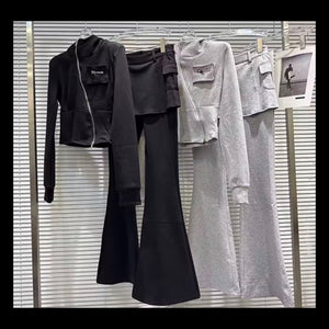 Women Zip Up Hooded Two Piece Tracksuit Wrap Pant Set