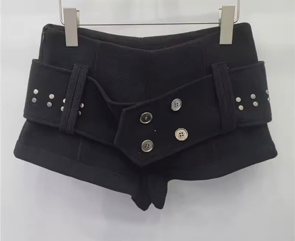 Women Sexy Fashion Rivet Belted Shorts