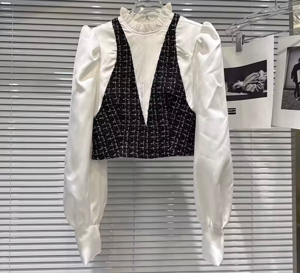 Women Tweed Full Sleeve Fashion Two Piece Ruffled Short Set