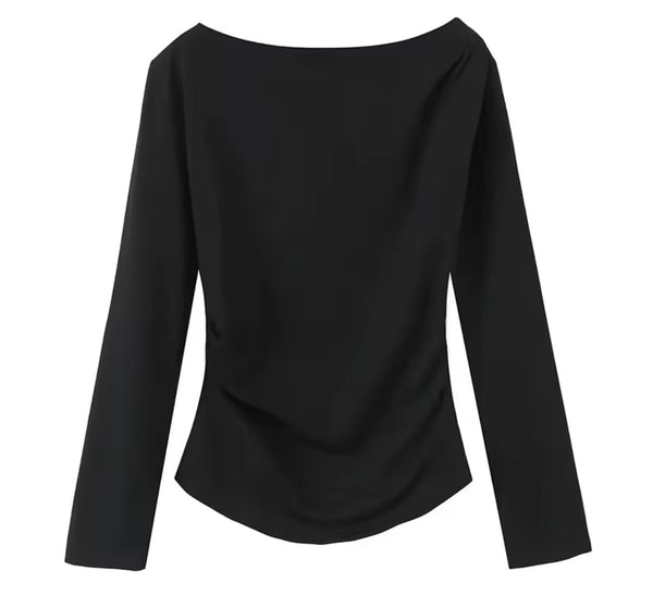 Women Fashion Color Ruched Full Sleeve Top