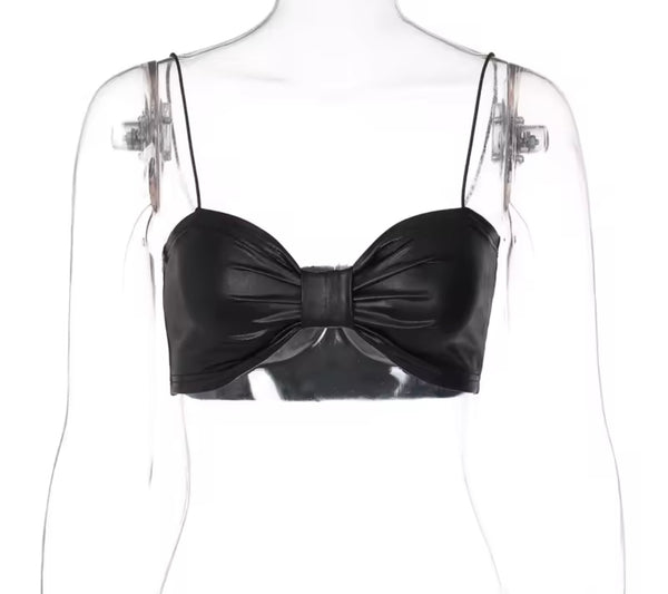 Women Sexy Sleeveless Black PU Bralette Top
