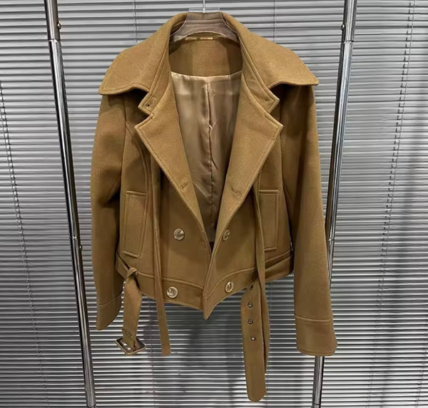 Women Brown Button Up Jacket Two Piece Fashion Short Set