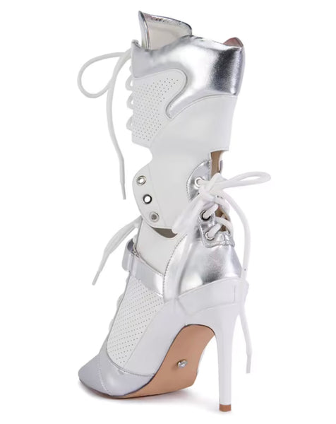 Women Pointed Toe Color Patchwork Lace Up Fashion Boots