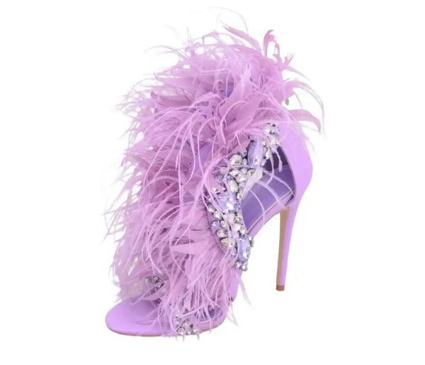 Women Fashion Bling Faux Fur High Heel Sandals