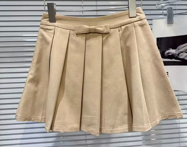 Women Lace Bow Button Up Blazer Two Piece Pleated Skirt Set