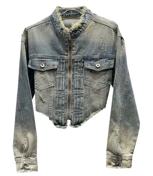 Women Fashion Fringe Pocket Denim Jacket