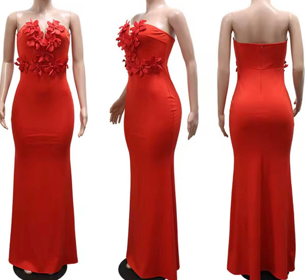 Women Sexy Floral Strapless Mermaid Maxi Dress
