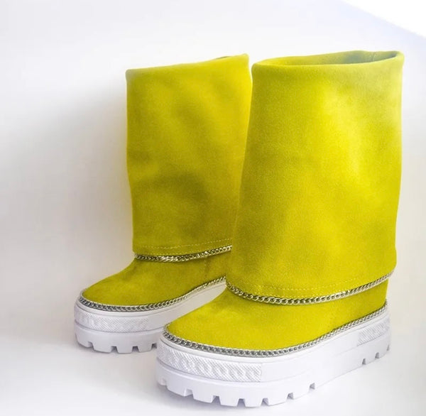 Women Color Fashion Suede Bling Platform Boots