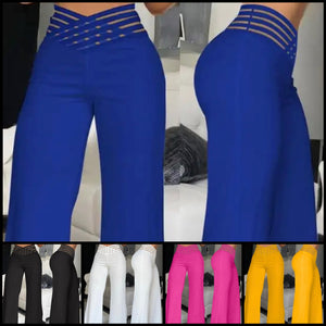 Women High Waisted Solid Color Wide Leg Pants