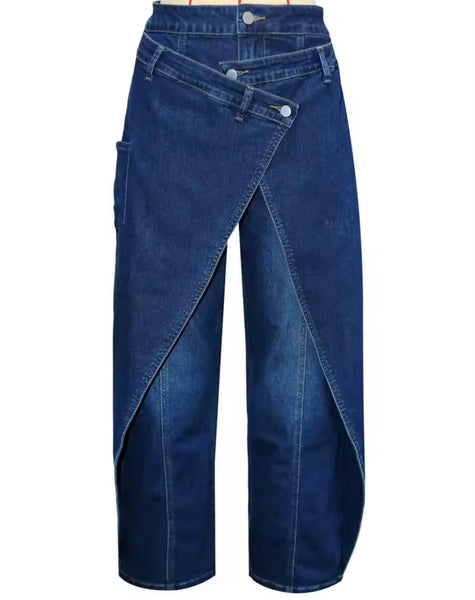 Women Fashion Wide Leg Wrap Denim Pants