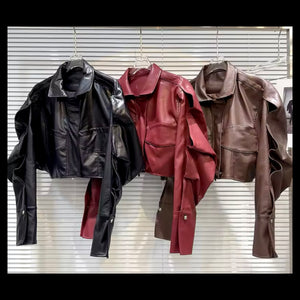 Women Fashion Color Faux Leather Jacket