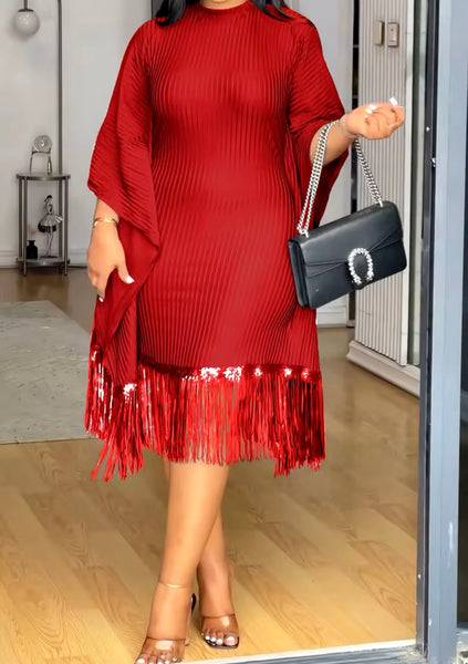 Women Sexy Short Sleeve Sequins Tassel Dress