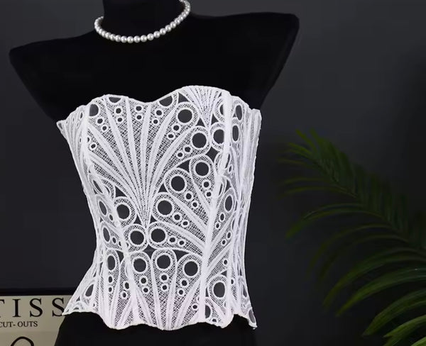 Women Sexy Fashion Strapless Lace Corset Top