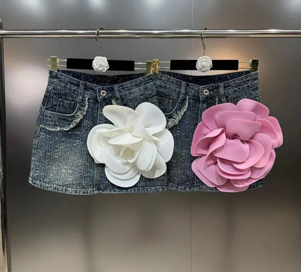 Women Sexy Fashion Color Floral Denim Skirt