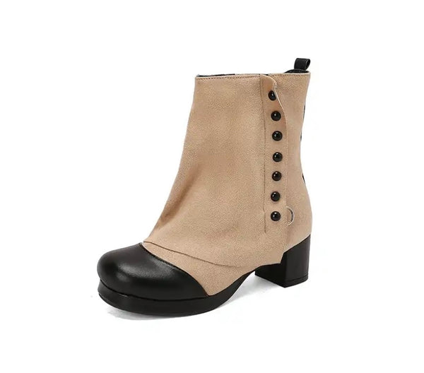 Women Fashion Button Denim Ankle Boots