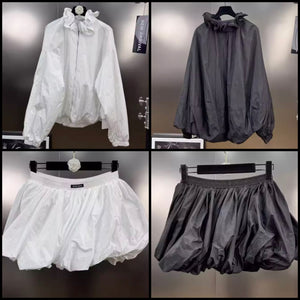 Women Fashion Zip Up Jacket Two Piece Skirt Set