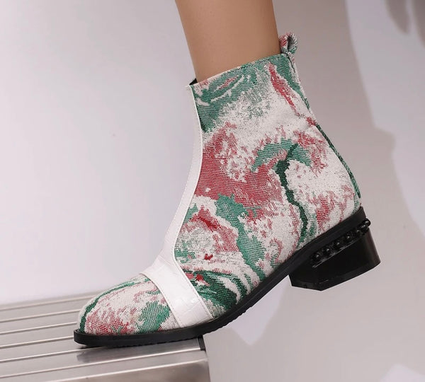 Women Fashion Color Patchwork Faux Leather Ankle Boots